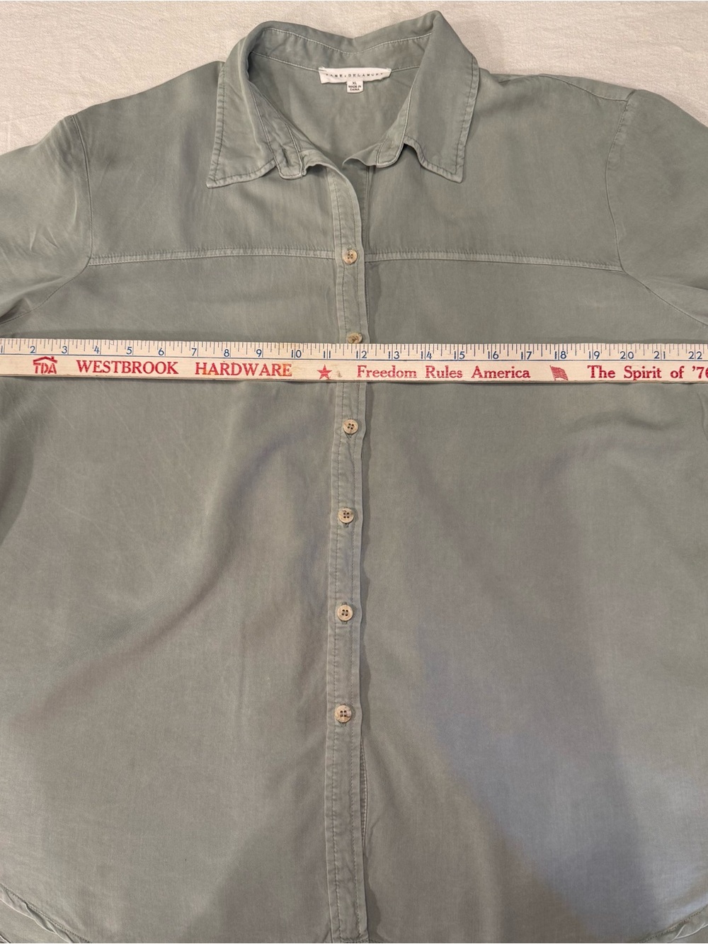 Jane and Delancey Relaxed Rayon and Tencel Blend Button-Down Shirt in Sage - Picture 8 of 9